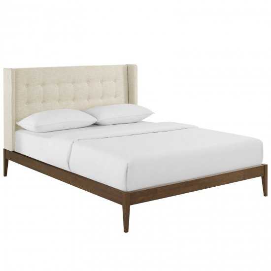 Hadley Queen Wingback Upholstered Polyester Fabric Platform Bed