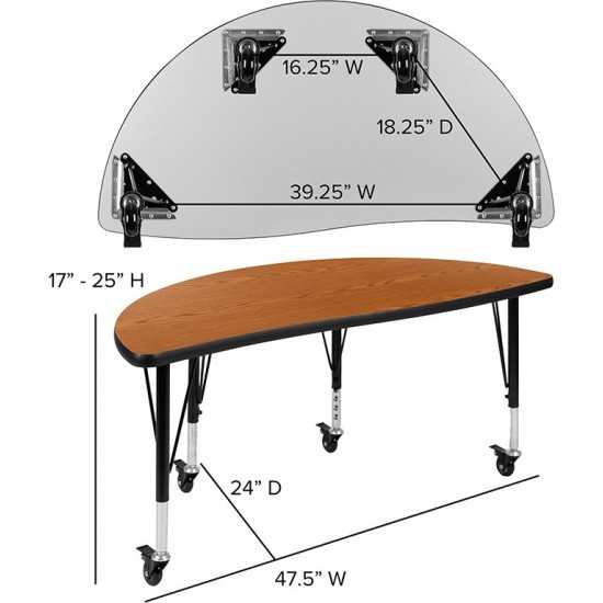 Mobile 47.5" Circle Wave Collaborative Laminate Activity Table Set with 14" Student Stack Chairs, Oak/Black