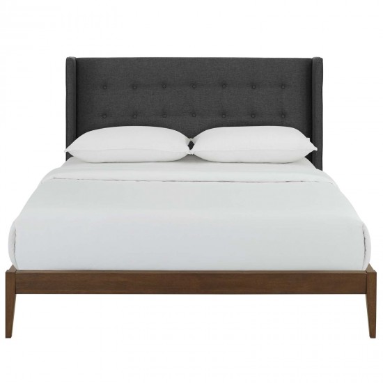 Hadley Queen Wingback Upholstered Polyester Fabric Platform Bed