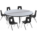 60" Circle Wave Collaborative Laminate Activity Table Set with 14" Student Stack Chairs, Grey/Black