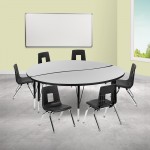 60" Circle Wave Collaborative Laminate Activity Table Set with 14" Student Stack Chairs, Grey/Black