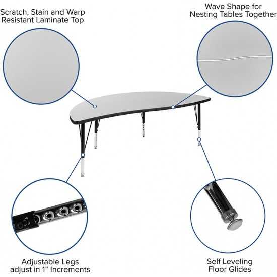 60" Circle Wave Collaborative Laminate Activity Table Set with 14" Student Stack Chairs, Grey/Black