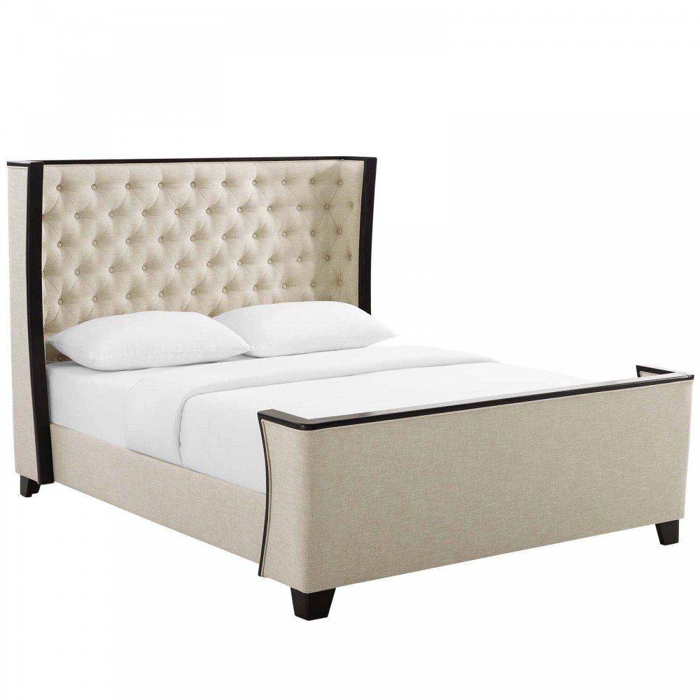 Galia Queen Upholstered Linen Fabric Platform Bed