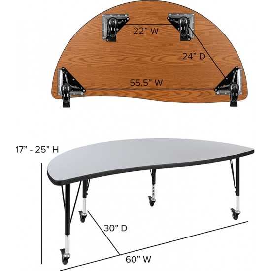 Mobile 60" Circle Wave Collaborative Laminate Activity Table Set with 14" Student Stack Chairs, Grey/Black