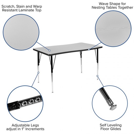 76" Oval Wave Collaborative Laminate Activity Table Set with 16" Student Stack Chairs, Grey/Black