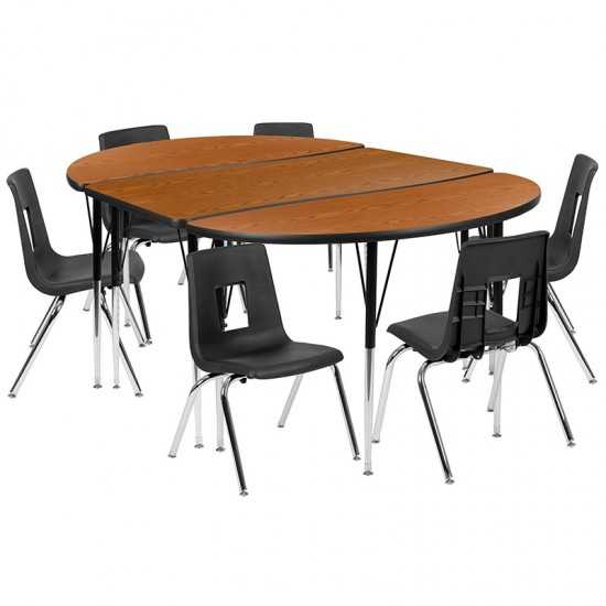 76" Oval Wave Collaborative Laminate Activity Table Set with 16" Student Stack Chairs, Oak/Black