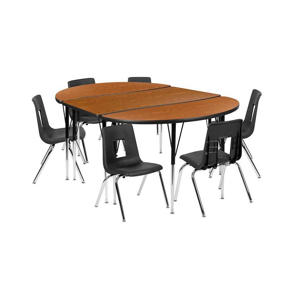 76" Oval Wave Collaborative Laminate Activity Table Set with 16" Student Stack Chairs, Oak/Black