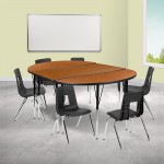 76" Oval Wave Collaborative Laminate Activity Table Set with 16" Student Stack Chairs, Oak/Black