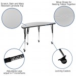 Mobile 76" Oval Wave Collaborative Laminate Activity Table Set with 16" Student Stack Chairs, Grey/Black