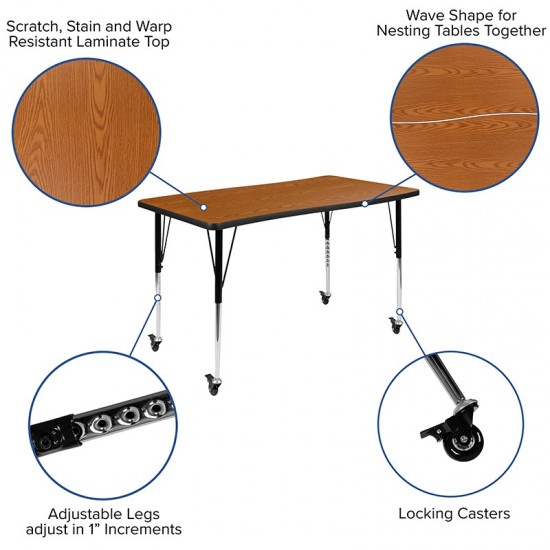 Mobile 76" Oval Wave Collaborative Laminate Activity Table Set with 16" Student Stack Chairs, Oak/Black