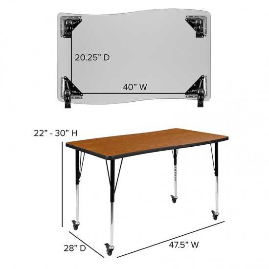 Mobile 76" Oval Wave Collaborative Laminate Activity Table Set with 16" Student Stack Chairs, Oak/Black