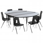 86" Oval Wave Collaborative Laminate Activity Table Set with 16" Student Stack Chairs, Grey/Black