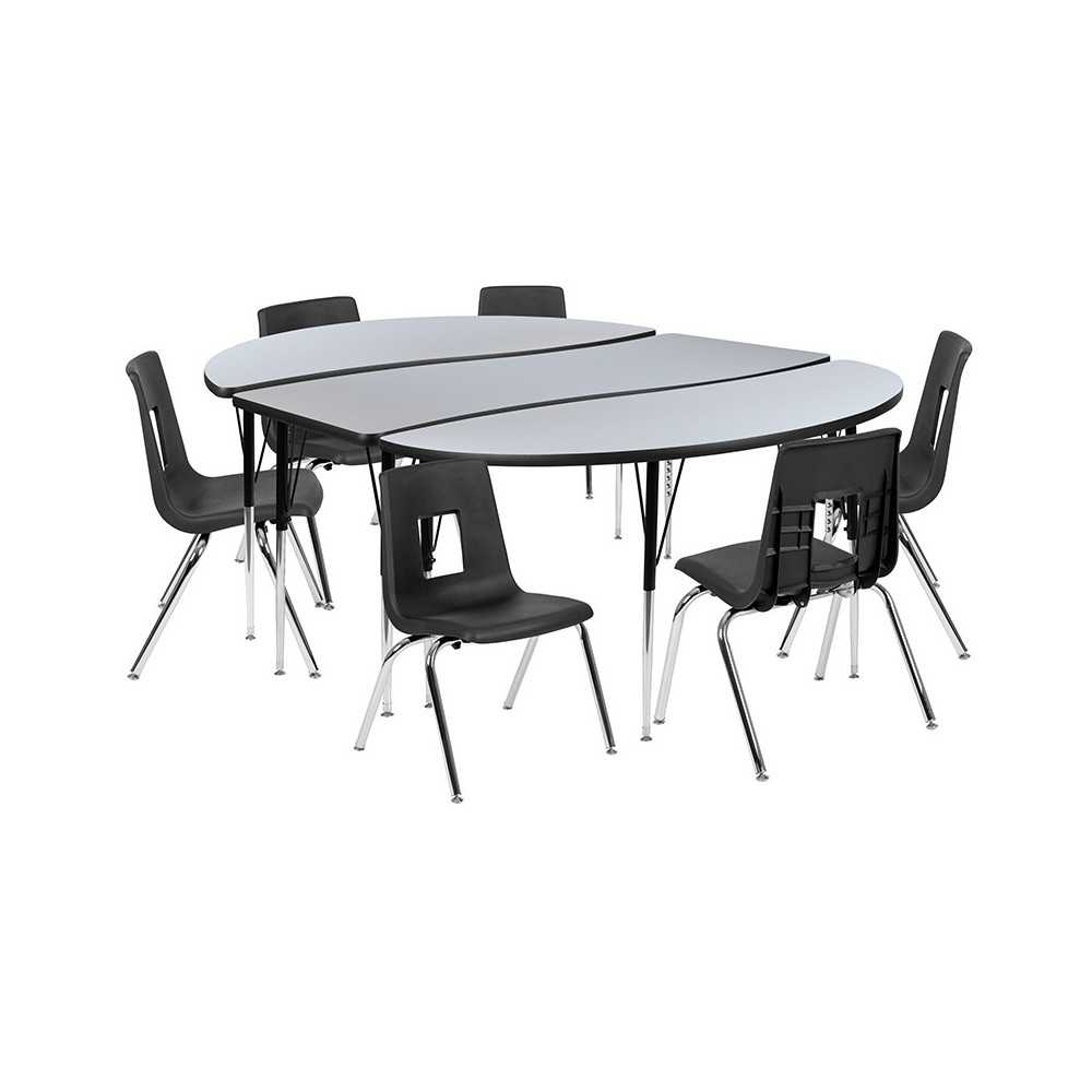 86" Oval Wave Collaborative Laminate Activity Table Set with 16" Student Stack Chairs, Grey/Black