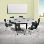 86" Oval Wave Collaborative Laminate Activity Table Set with 16" Student Stack Chairs, Grey/Black