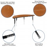86" Oval Wave Collaborative Laminate Activity Table Set with 16" Student Stack Chairs, Oak/Black