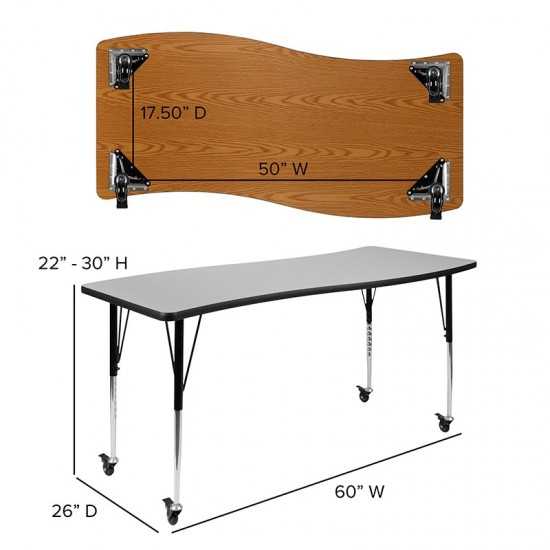 Mobile 86" Oval Wave Collaborative Laminate Activity Table Set with 16" Student Stack Chairs, Grey/Black