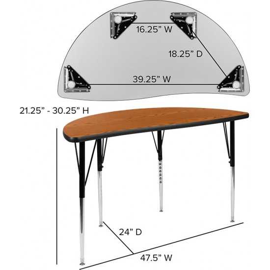 47.5" Circle Wave Collaborative Laminate Activity Table Set with 16" Student Stack Chairs, Oak/Black