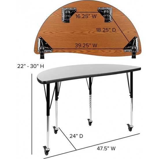 Mobile 47.5" Circle Wave Collaborative Laminate Activity Table Set with 16" Student Stack Chairs, Grey/Black