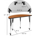 Mobile 47.5" Circle Wave Collaborative Laminate Activity Table Set with 16" Student Stack Chairs, Oak/Black