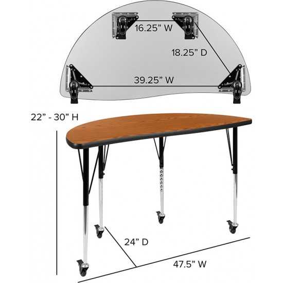 Mobile 47.5" Circle Wave Collaborative Laminate Activity Table Set with 16" Student Stack Chairs, Oak/Black