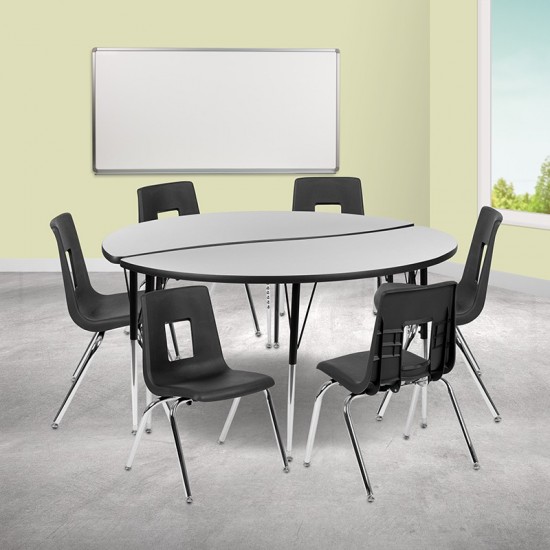 60" Circle Wave Collaborative Laminate Activity Table Set with 16" Student Stack Chairs, Grey/Black