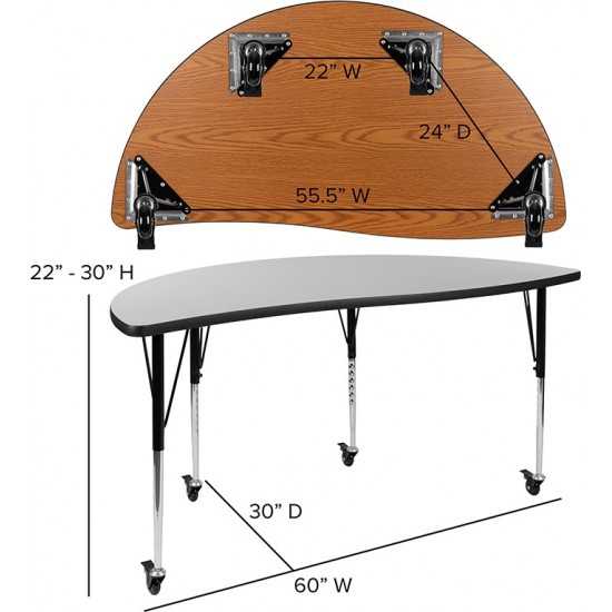 Mobile 60" Circle Wave Collaborative Laminate Activity Table Set with 16" Student Stack Chairs, Grey/Black