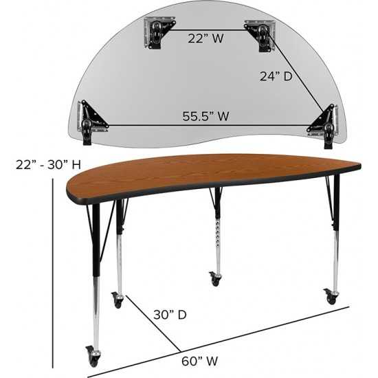 Mobile 60" Circle Wave Collaborative Laminate Activity Table Set with 16" Student Stack Chairs, Oak/Black