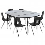 76" Oval Wave Collaborative Laminate Activity Table Set with 18" Student Stack Chairs, Grey/Black