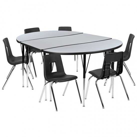 76" Oval Wave Collaborative Laminate Activity Table Set with 18" Student Stack Chairs, Grey/Black