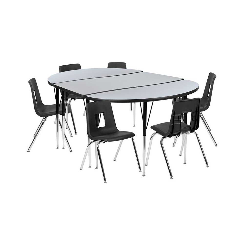 76" Oval Wave Collaborative Laminate Activity Table Set with 18" Student Stack Chairs, Grey/Black