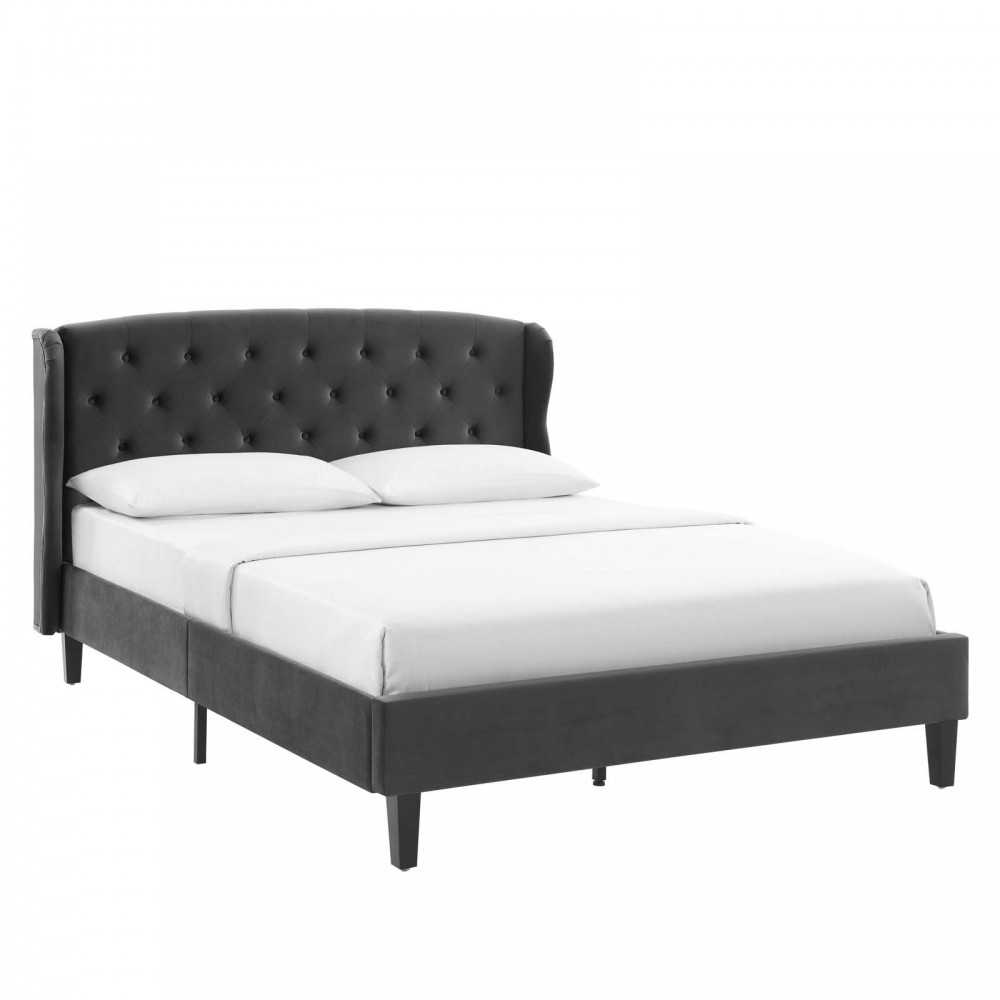 Penelope Tufted Wingback Queen Performance Velvet Platform Bed