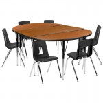 76" Oval Wave Collaborative Laminate Activity Table Set with 18" Student Stack Chairs, Oak/Black