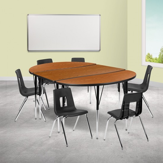 76" Oval Wave Collaborative Laminate Activity Table Set with 18" Student Stack Chairs, Oak/Black