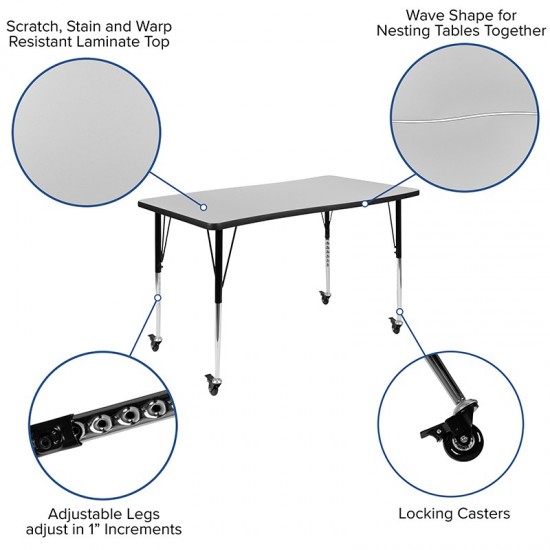 Mobile 76" Oval Wave Collaborative Laminate Activity Table Set with 18" Student Stack Chairs, Grey/Black