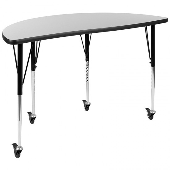 Mobile 76" Oval Wave Collaborative Laminate Activity Table Set with 18" Student Stack Chairs, Grey/Black