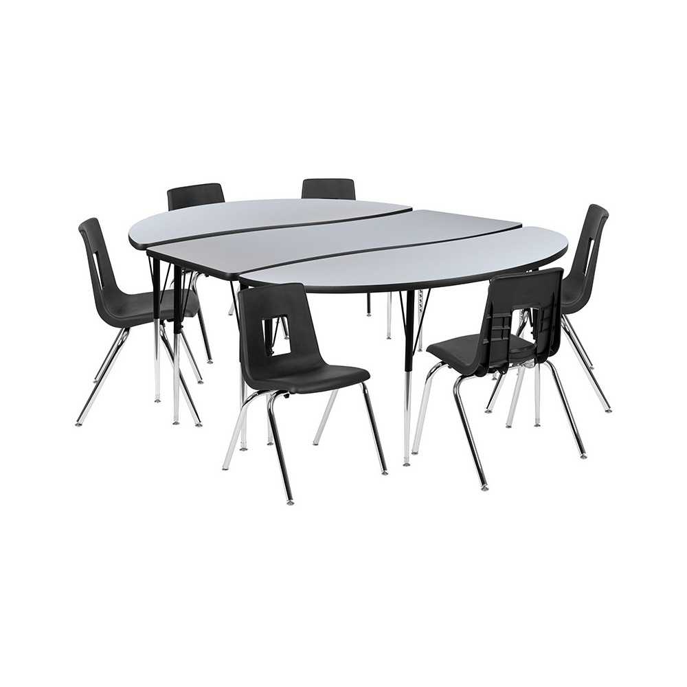 86" Oval Wave Collaborative Laminate Activity Table Set with 18" Student Stack Chairs, Grey/Black