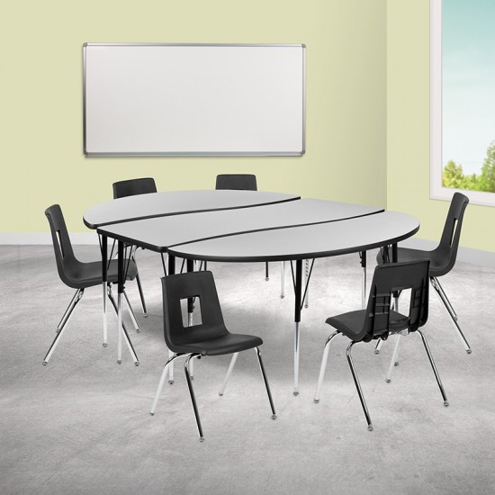 86" Oval Wave Collaborative Laminate Activity Table Set with 18" Student Stack Chairs, Grey/Black