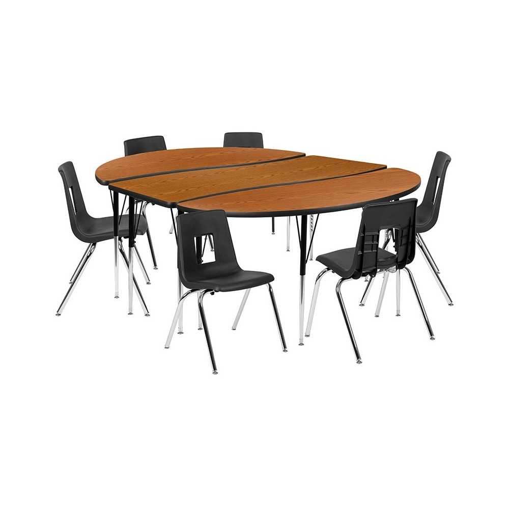 86" Oval Wave Collaborative Laminate Activity Table Set with 18" Student Stack Chairs, Oak/Black