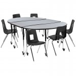 Mobile 86" Oval Wave Collaborative Laminate Activity Table Set with 18" Student Stack Chairs, Grey/Black