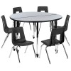 Mobile 47.5" Circle Wave Collaborative Laminate Activity Table Set with 18" Student Stack Chairs, Grey/Black