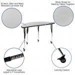 Mobile 47.5" Circle Wave Collaborative Laminate Activity Table Set with 18" Student Stack Chairs, Grey/Black