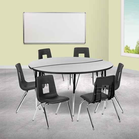 60" Circle Wave Collaborative Laminate Activity Table Set with 18" Student Stack Chairs, Grey/Black