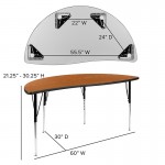 60" Circle Wave Collaborative Laminate Activity Table Set with 18" Student Stack Chairs, Oak/Black