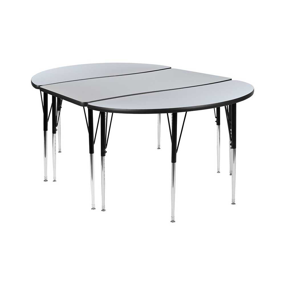 3 Piece 76" Oval Wave Collaborative Grey Thermal Laminate Activity Table Set - Standard Height Adjustable Legs