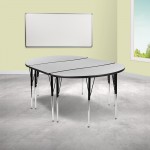 3 Piece 76" Oval Wave Collaborative Grey Thermal Laminate Activity Table Set - Standard Height Adjustable Legs