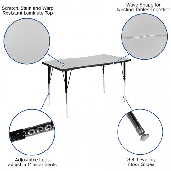 3 Piece 76" Oval Wave Collaborative Grey Thermal Laminate Activity Table Set - Standard Height Adjustable Legs