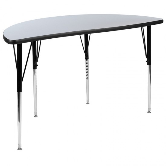 3 Piece 76" Oval Wave Collaborative Grey Thermal Laminate Activity Table Set - Standard Height Adjustable Legs