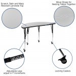 3 Piece Mobile 76" Oval Wave Collaborative Grey Thermal Laminate Activity Table Set-Standard Height Adjustable Legs