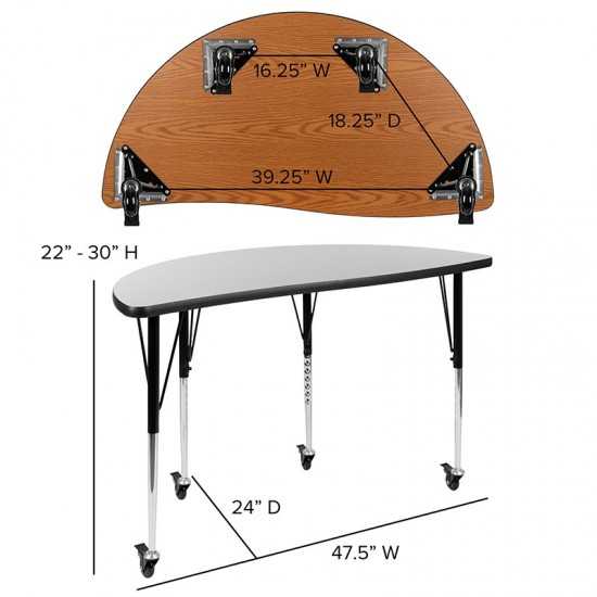 3 Piece Mobile 76" Oval Wave Collaborative Grey Thermal Laminate Activity Table Set-Standard Height Adjustable Legs