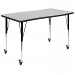 3 Piece Mobile 76" Oval Wave Collaborative Grey Thermal Laminate Activity Table Set-Standard Height Adjustable Legs